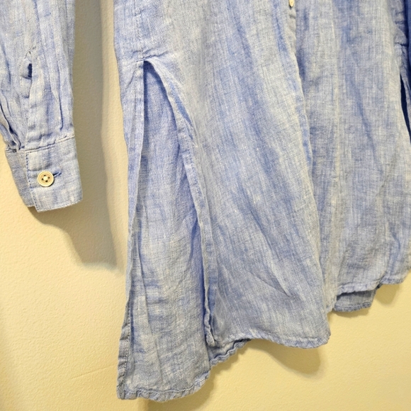 J. Jill Love Linen 100% Linen Tunic Top Button Up Lightweight Spring Blue Small - Picture 6 of 9